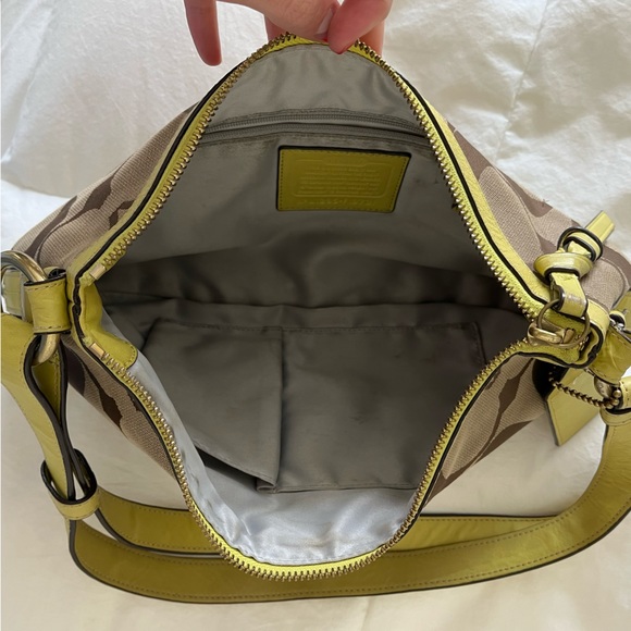 Lime Green and Tan Coach Shoulder Purse - Picture 2 of 5